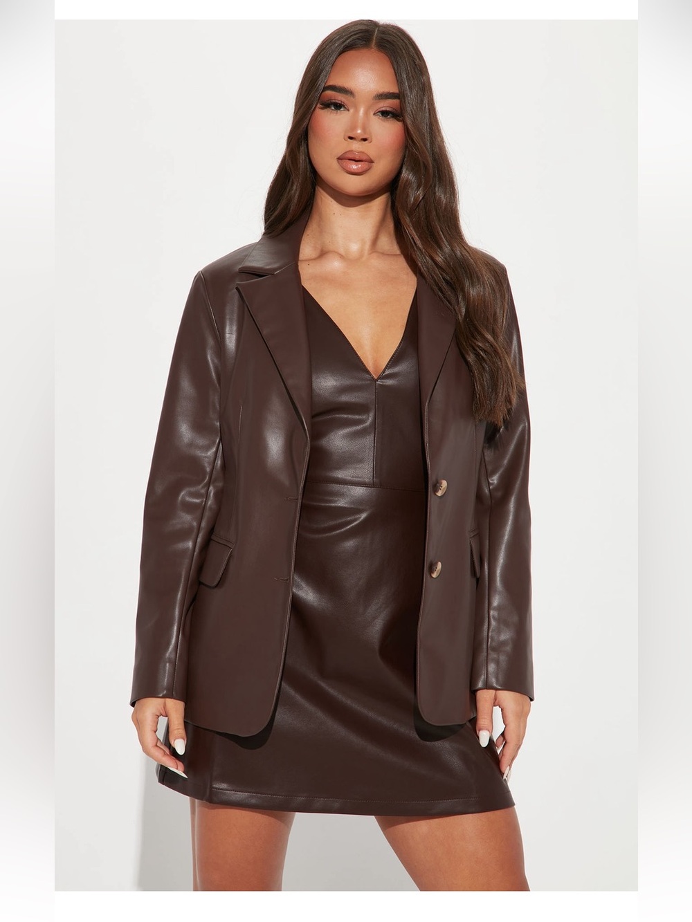 Fashion Nova Chocolate Brown Faux Leather Blazer